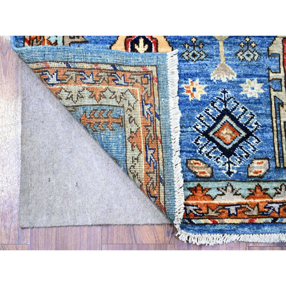 Lapis Blue Soft Wool Hand Knotted Afghan Ersari Runner Rug, 3'x4'