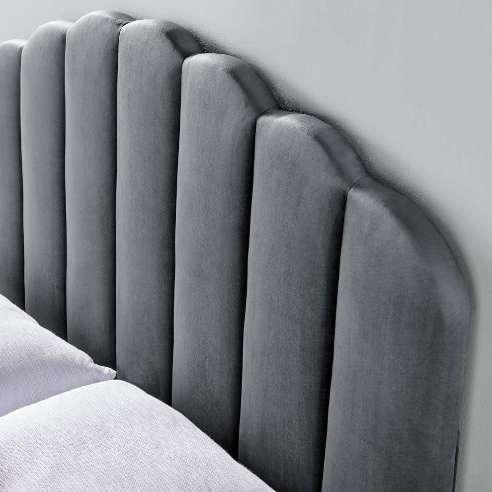Headboard, Twin Size, Velvet, Dark Gray, Modern Contemporary, Bedroom, Charcoal Gray