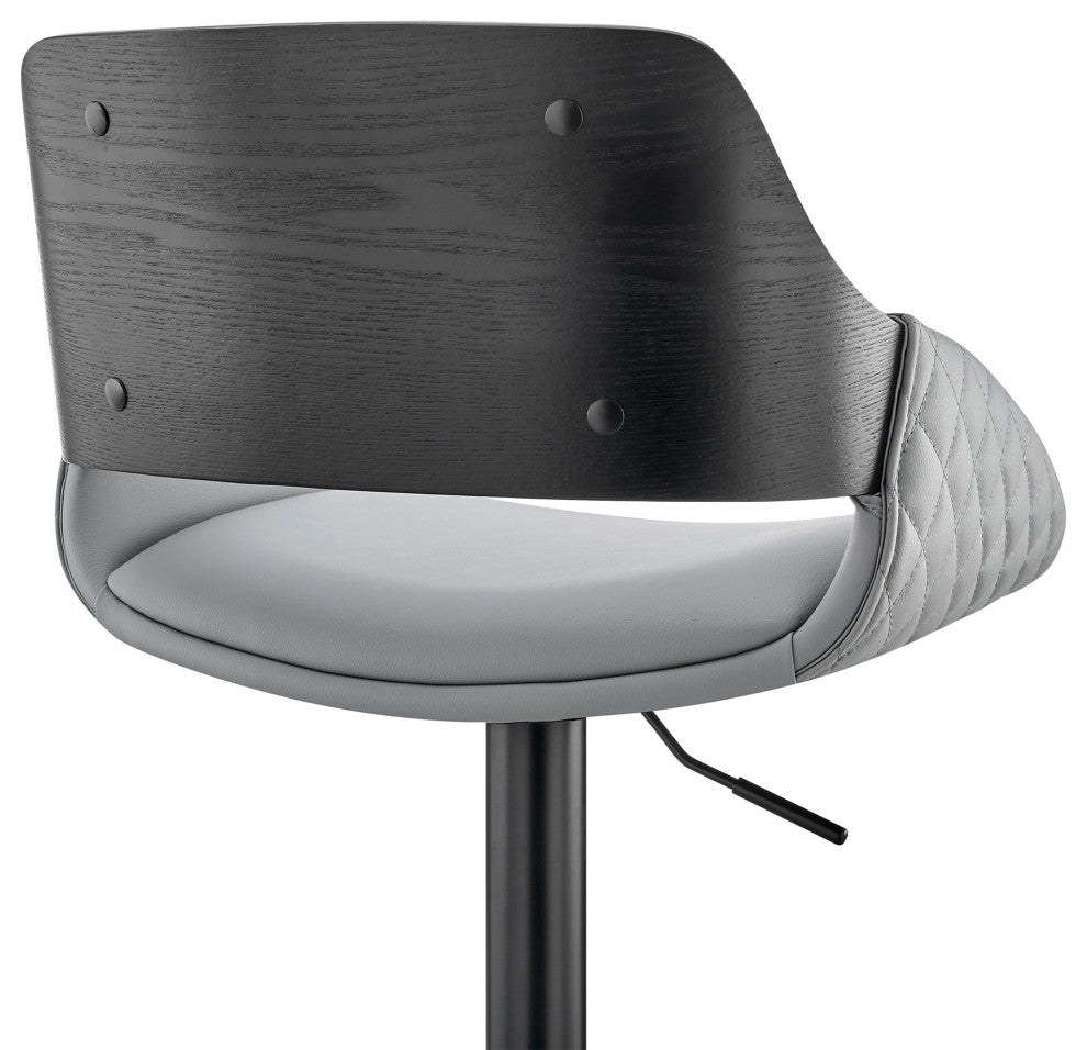 Gray Faux Leather Adjustable Black Swivel Bar Stool