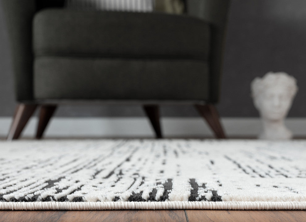 Abani Aspen Collection ASP110A Modern Beige & Gray Hatching Area Rug