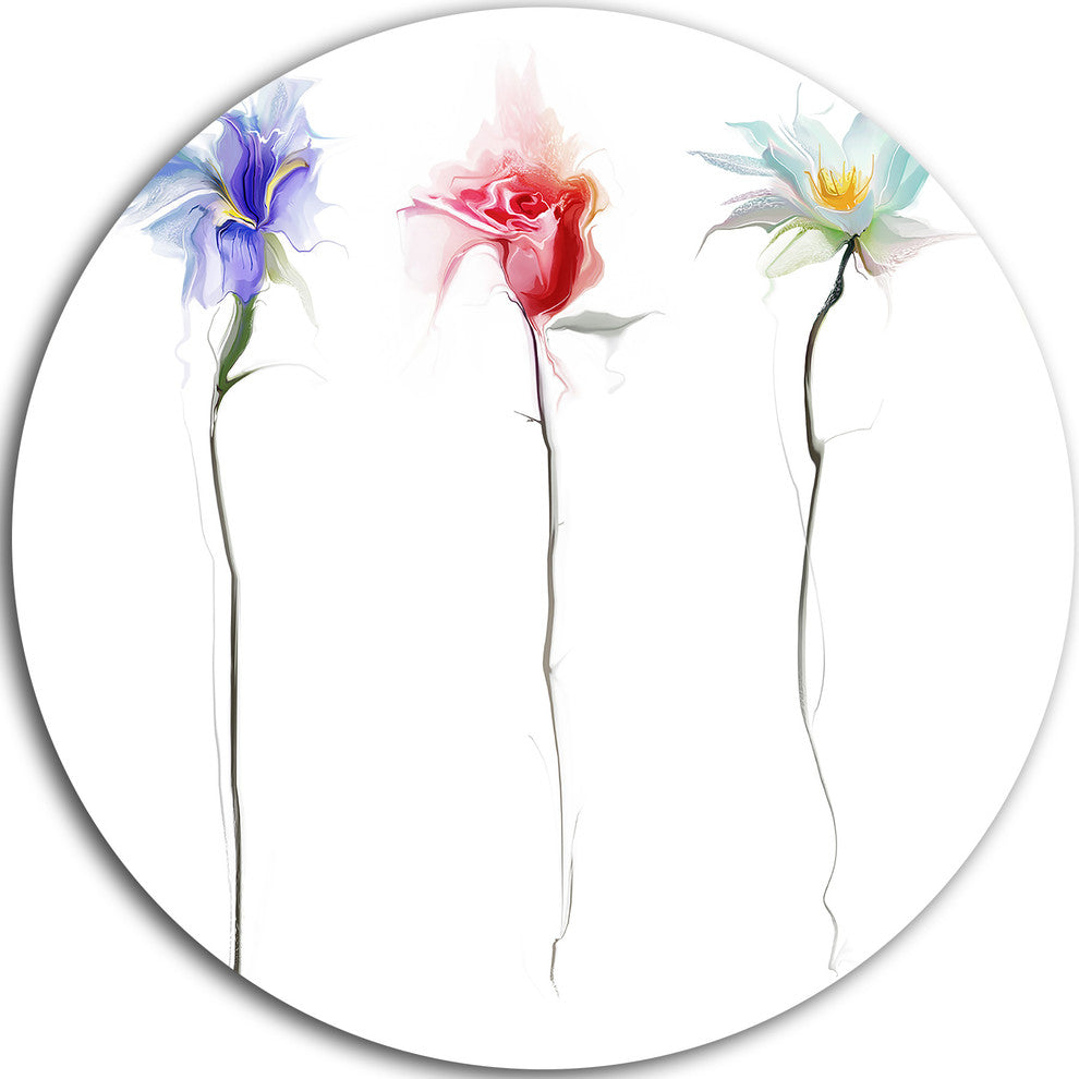 Three Flowers, Floral Digital Disc Metal Wall Art, 36"