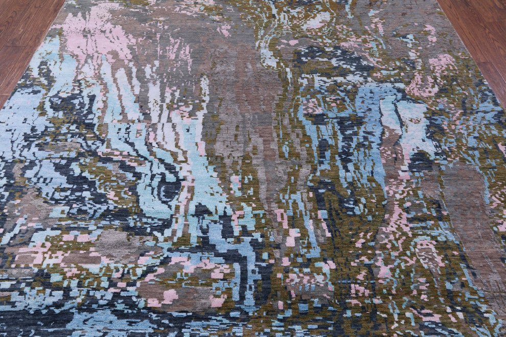 8' 3" X 9' 11" Abstract Handmade Wool and Silk Rug Q11789