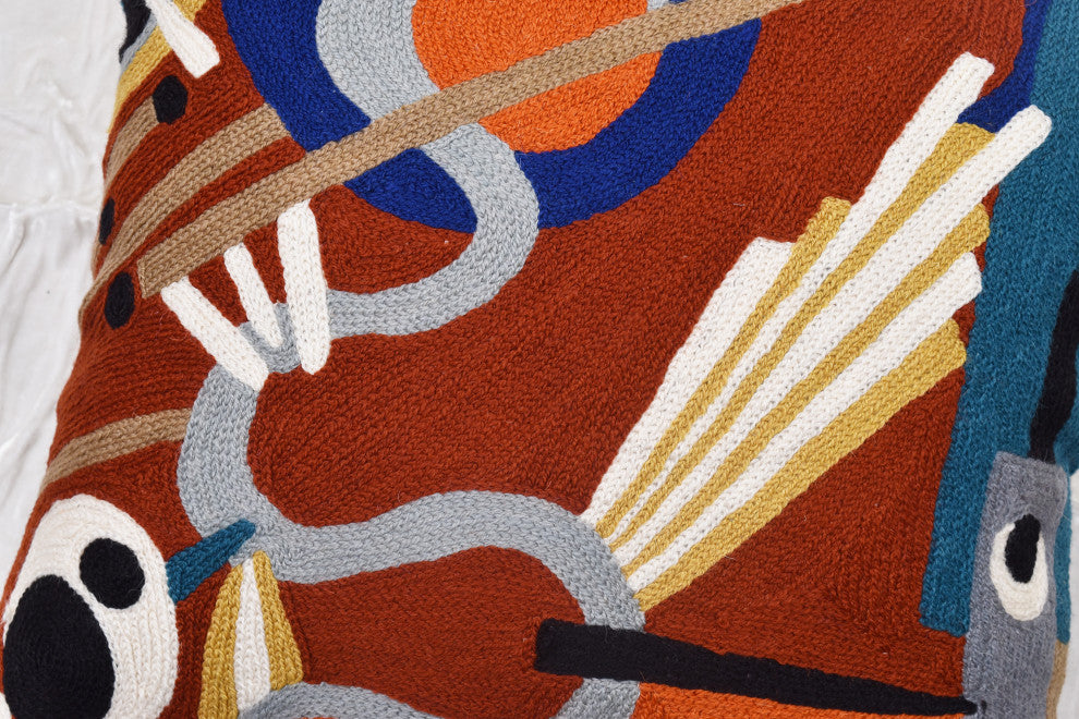 Kandinsky Pillow Cover Intuitive Flow II Wool Hand Embroidered Wool 18x18