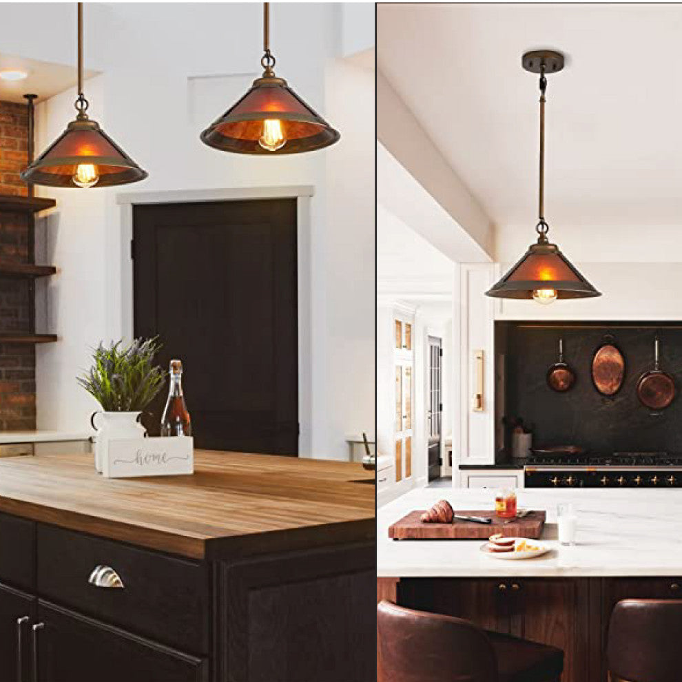 1-Light indoor hanging fixtures Iron vintage pendant Mica Shade island light