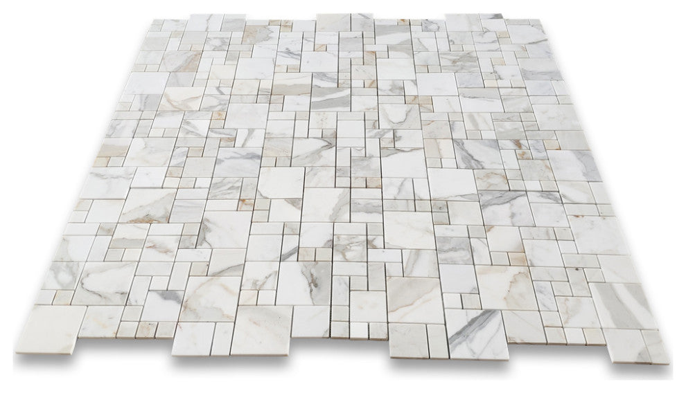 Calacatta Gold Marble Versailles French Paragon Mosaic Tile Polished, 1 sheet