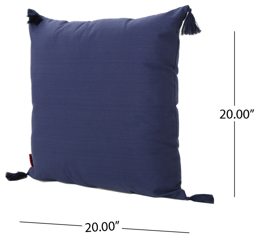 GDF Studio 4-Piece Nolan Fabric Tassel Throw Pillows Set, Dark Blue