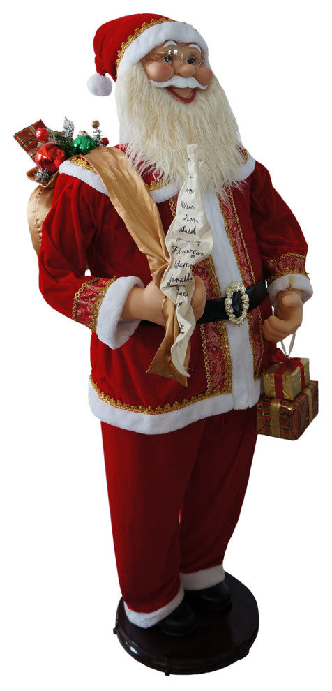 58" Traditional Dancing Santa Claus With Wreath and Gift Sack, Home Decor