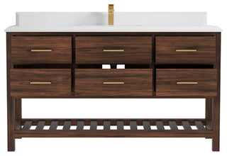 Parker Teak 60" Single Sink Bath Vanity in Dark Walnut 1.5" White Quartz