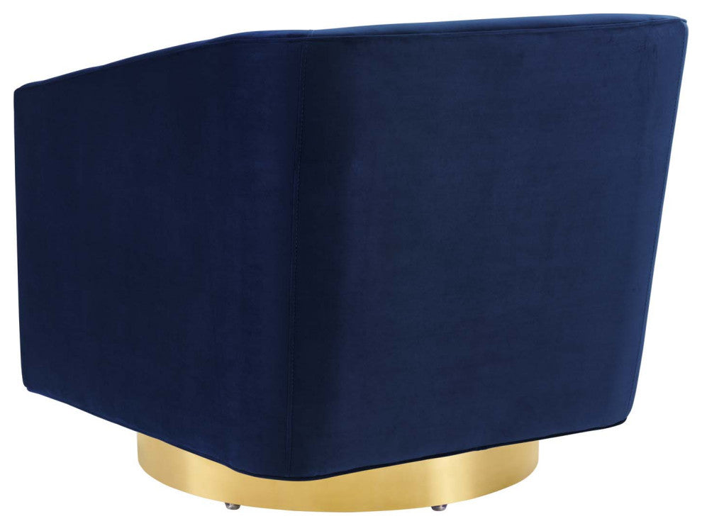 Armchair Accent Swivel Chair, Velvet, Gold Dark Blue, Modern, Lounge Hospitality