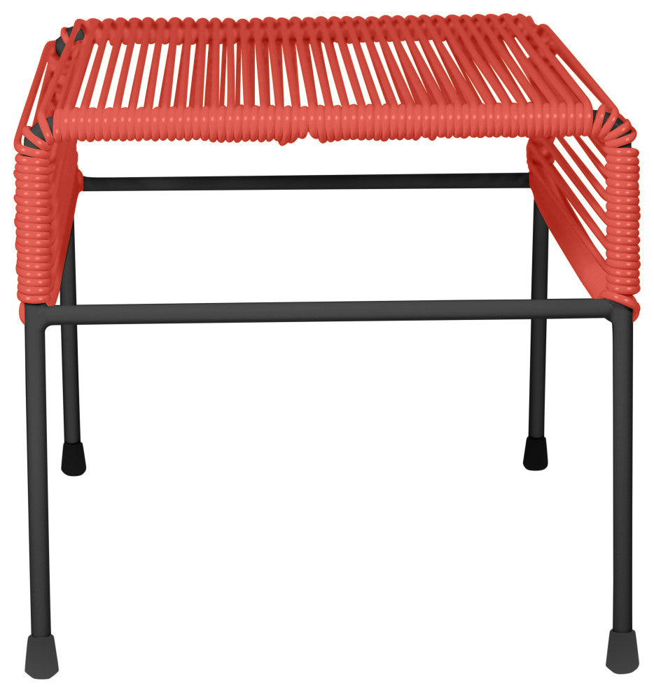 Atom Indoor/Outdoor Handmade Ottoman with Black Frame, Papaya Weave