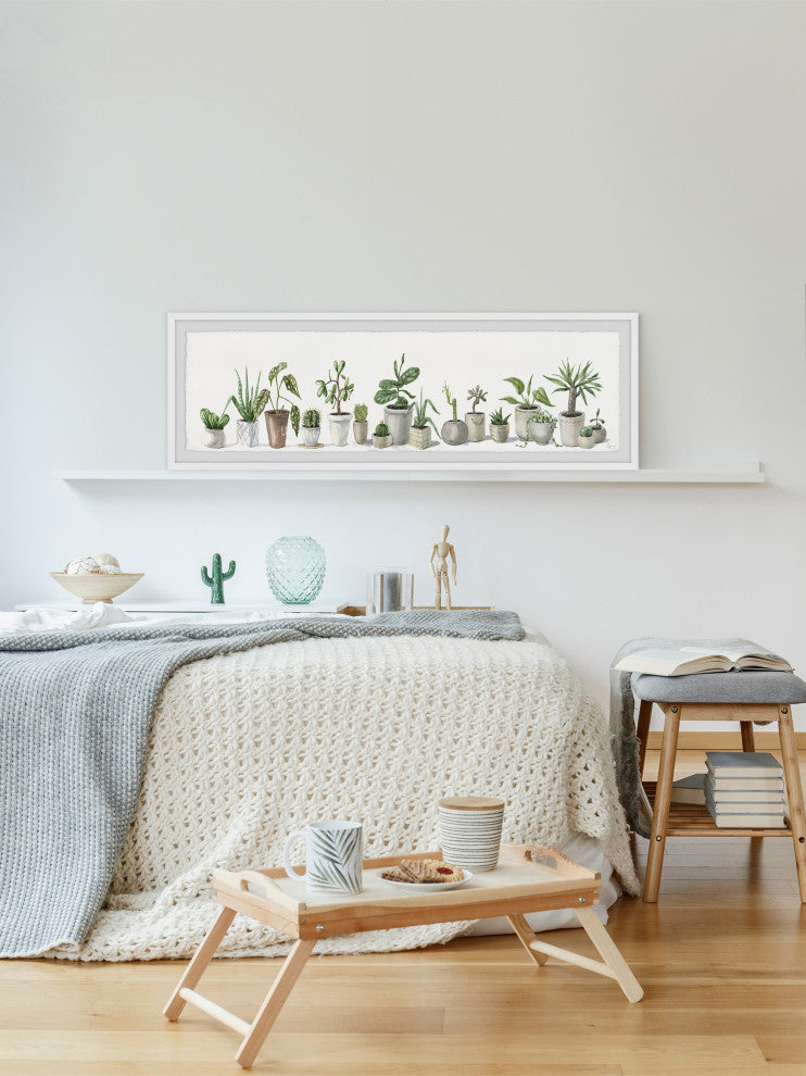 "Potted Green Succulents" Framed Painting Print, 30x10