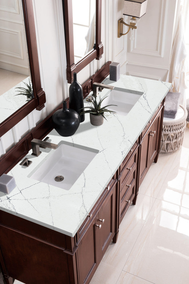 James Martin 650-V72-BNM-3ENC 72" Burnished Mahogany Double Vanity + Quartz Top
