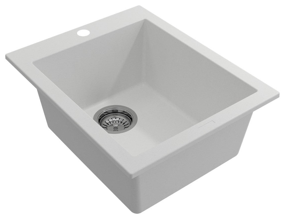 BOCCHI 1608-507-0126 Granite 16" Single Bowl Bar Sink w/ Strainer in Milk White