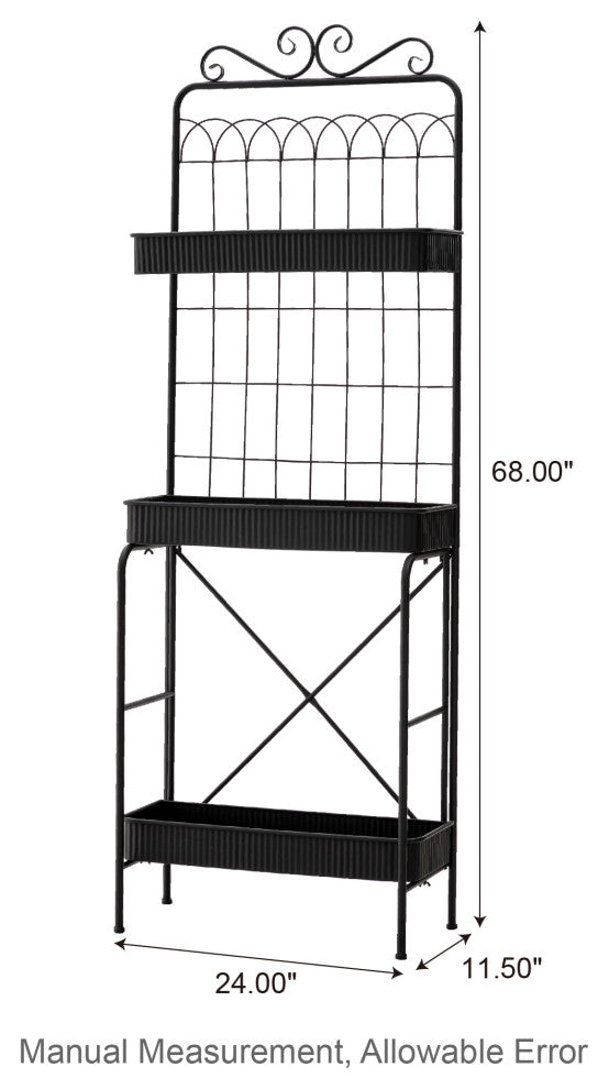 68"H 3-Tiered Metal Shelf Planter Stands, Black