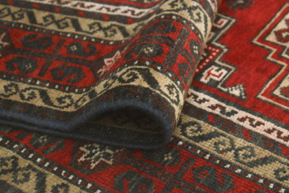 Vintage Distressed Bryant Red/Charcoal Rug, 3'8x6'7