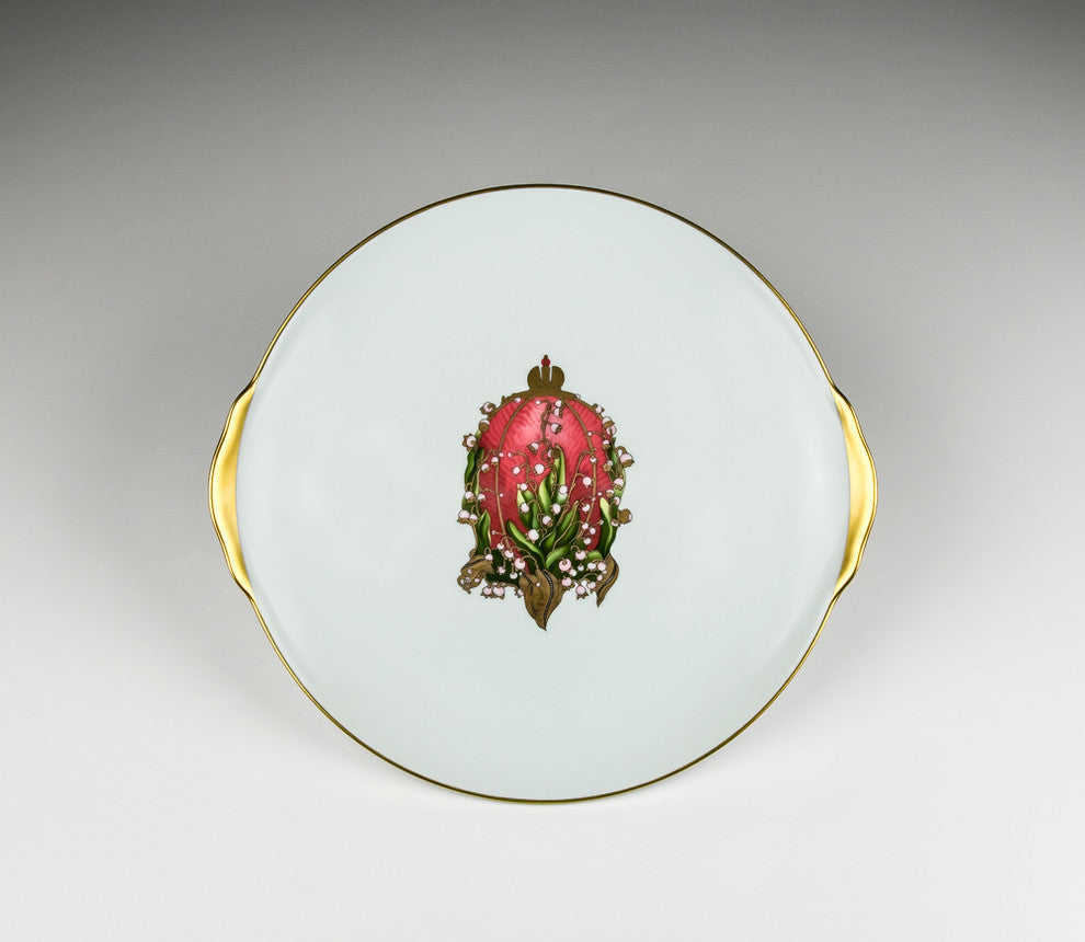 Round Handled Cake Platter Lilies Of The Valley Egg