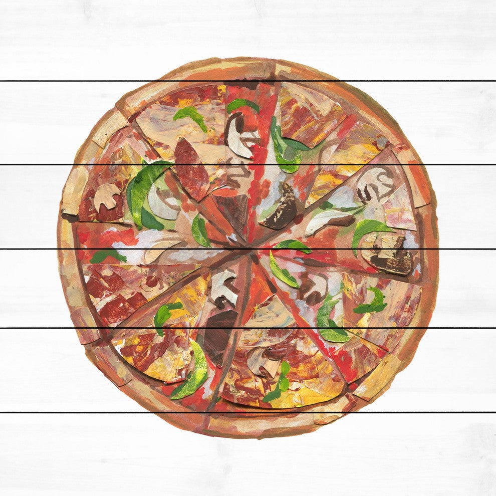 "Ultimate Pizza" Painting Print on White Wood, 18"x18"
