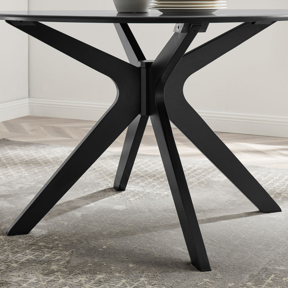47" Dining Table, Round, Black, Wood, Modern, Cafe Bistro Hospitality