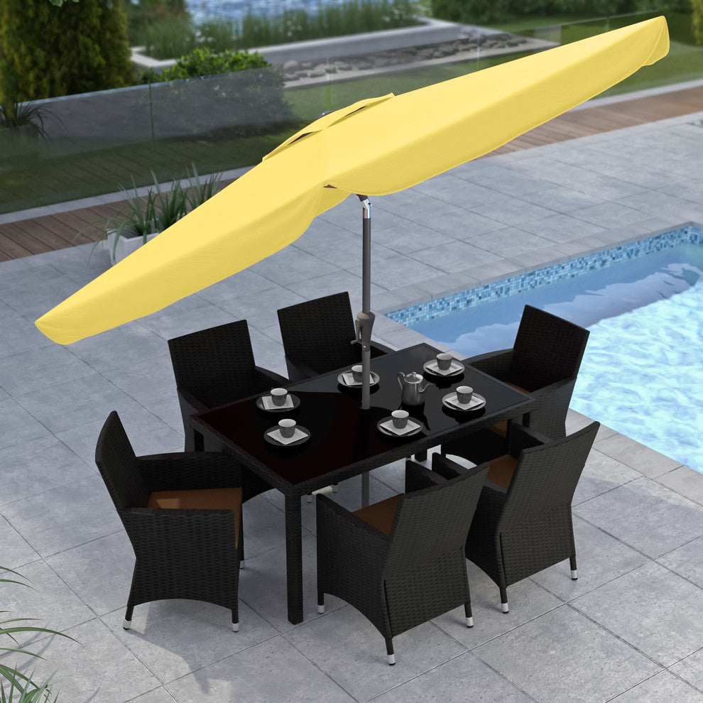 CorLiving Yellow Round 10ft Fabric Canopy Tilting Market Patio Umbrella