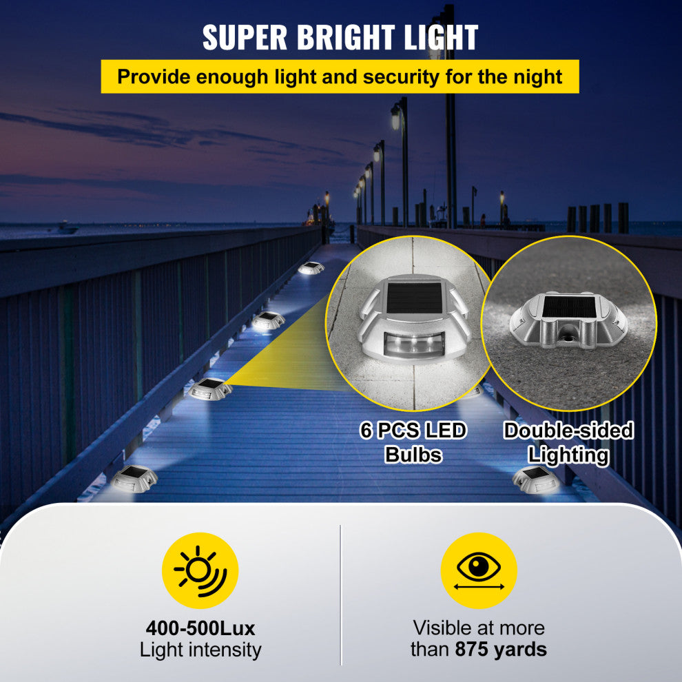 Solar Driveway Lights, Switch Button, Wireless, 6 LEDs, White, 12 Pieces