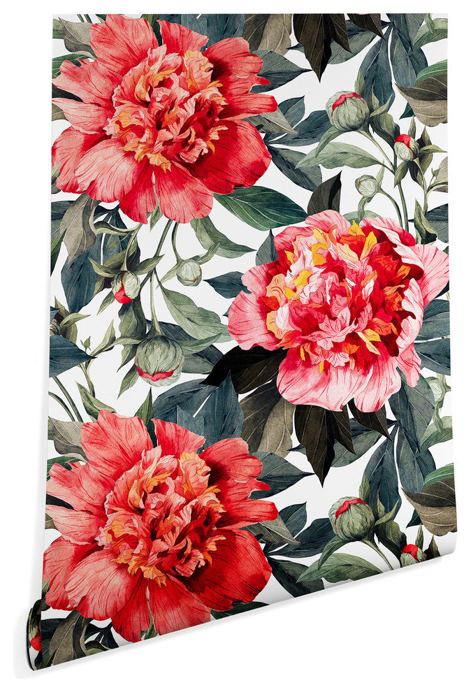 Deny Designs Marta Barragan Camarasa Big Red Flowers Wallpaper, Red, 2'x8'