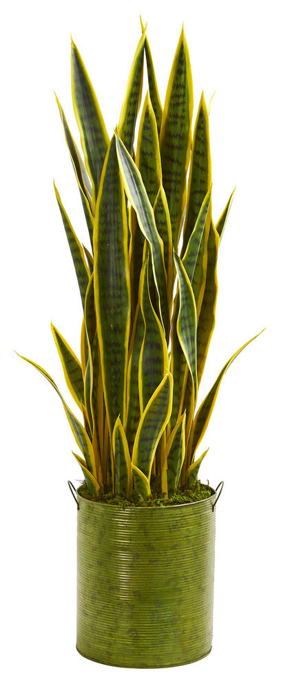 Nearly Natural 3" Sansevieria Artificial Plant in Green Metal Planter