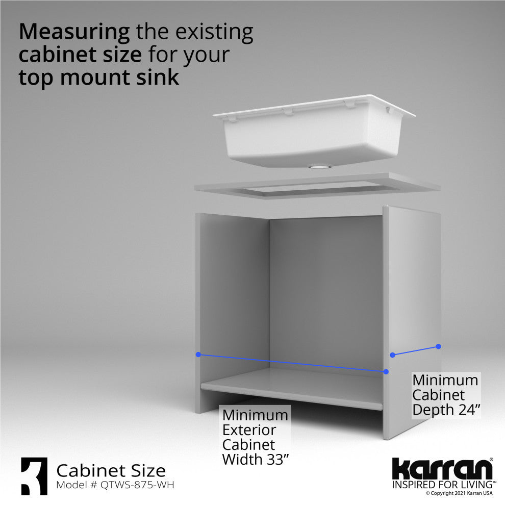 Karran Top Mount 33" Single Bowl Quartz Workstation Kitchen Sink, White