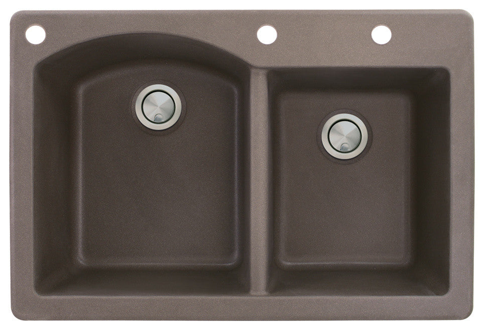 Aversa 33" silQ Granite Double Bowl Kitchen Sink with 3 Holes in Espresso