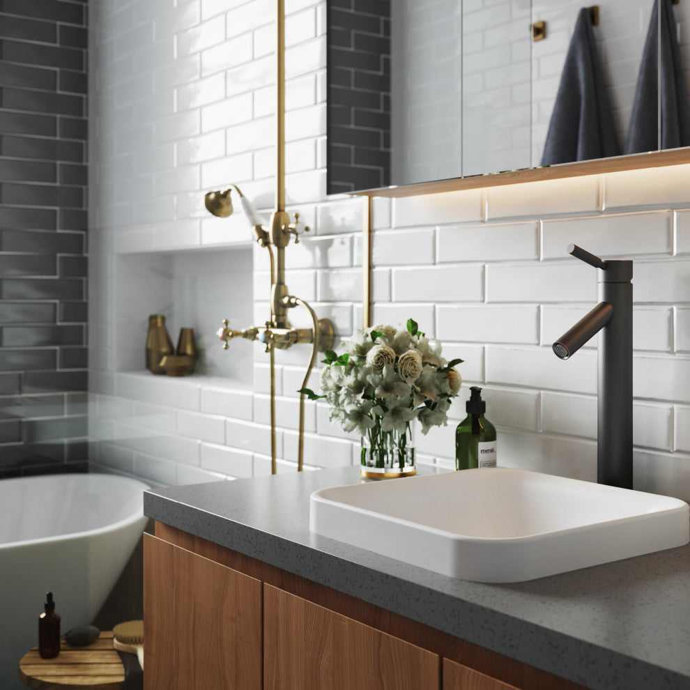 Natura Square Semi-Recessed Bathroom Sink, Stone Resin Solid Surface