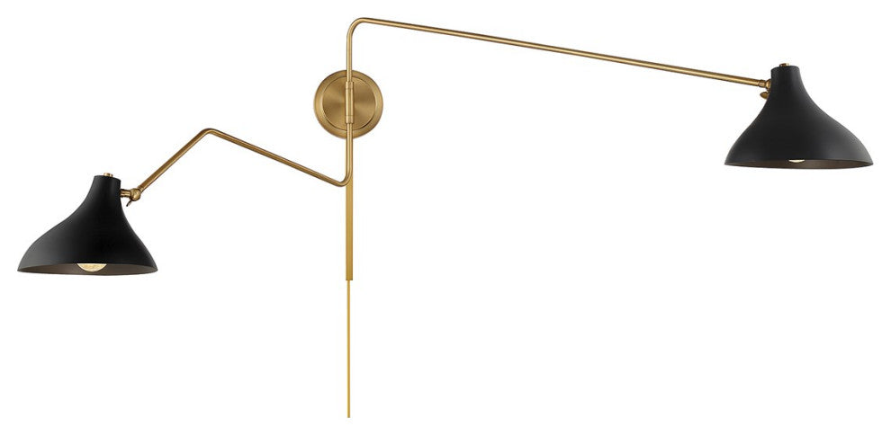 Savoy House Meridian 2-Light Wall Sconce M90088MBKNB, Matte Black With Brass