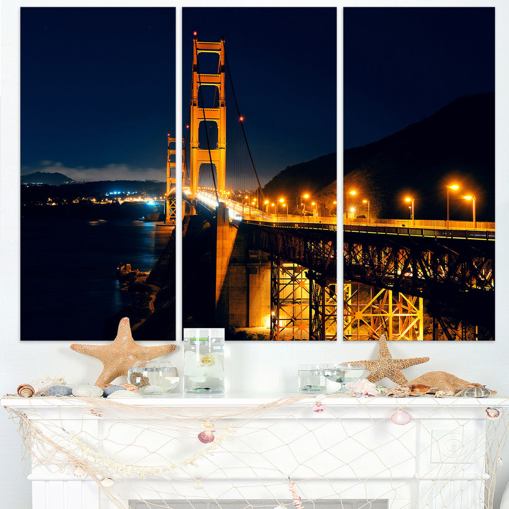 "Golden Gate at Night" Sea Bridge Metal Wall Art, 3 Panels, 36"x28"