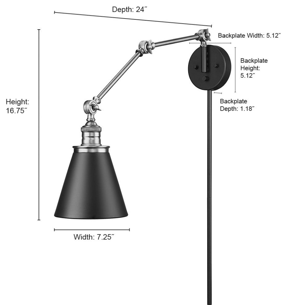 Evonne 1 Light 7.25 in. Swing Arm Wall Lamp Plug In/Wall Mount