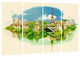 "Paris Panoramic View" Cityscape Watercolor Canvas Print, 4 Panels, 48"x28"