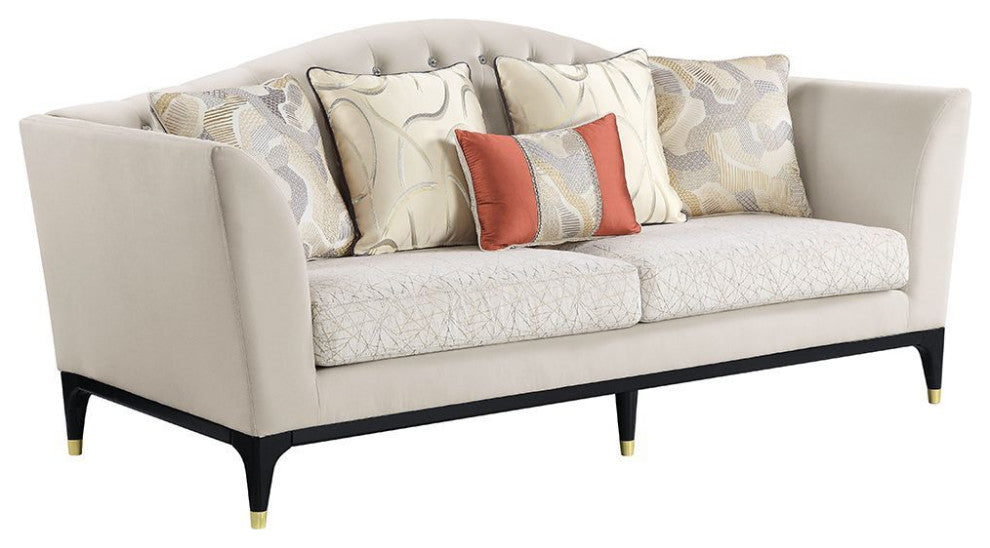Acme Tayden Sofa With 5 Pillows Beige Velvet