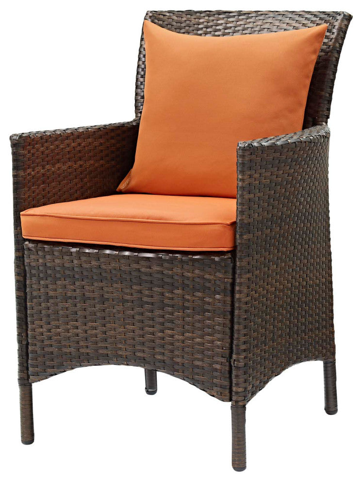 Side Dining Chair Armchair, Set of 2, Rattan, Wicker, Brown Orange, Outdoor
