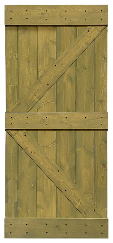 Stained Solid Pine Wood Sliding Barn Door, Jungle Green, 30"x84", K Series