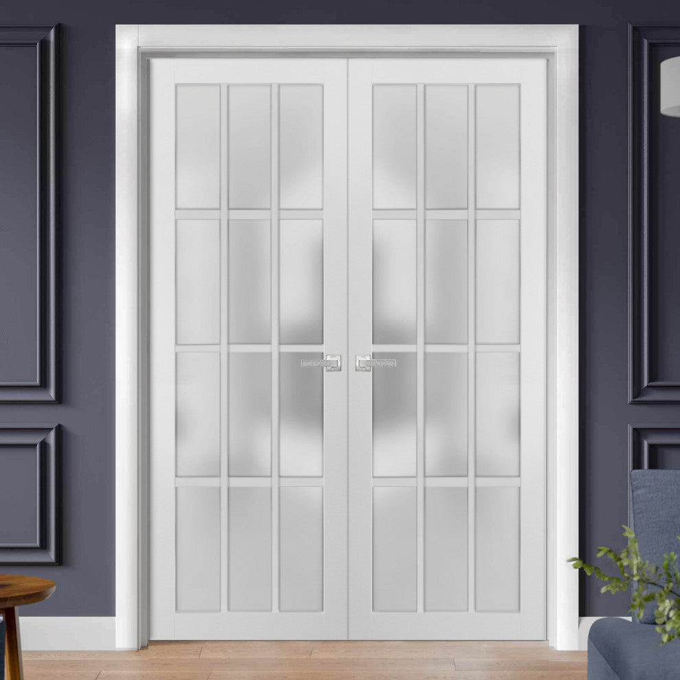 Interior French Double Frosted Glass Doors | Felicia 3312 White Silk  -60x84