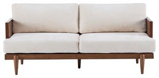 GDF Studio Doris 6' 3-Seater Sofa With Cane Rattan Arms, Walnut/Beige