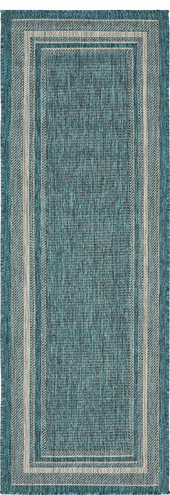 Unique Loom Teal Soft Border Outdoor 2'' 0 x 6'' 0 Runner Rug