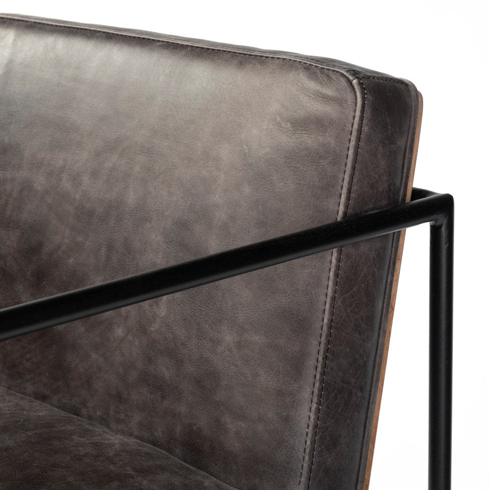 Stamford Black Leather Seat With Wood Back, Metal Frame Counter Stool