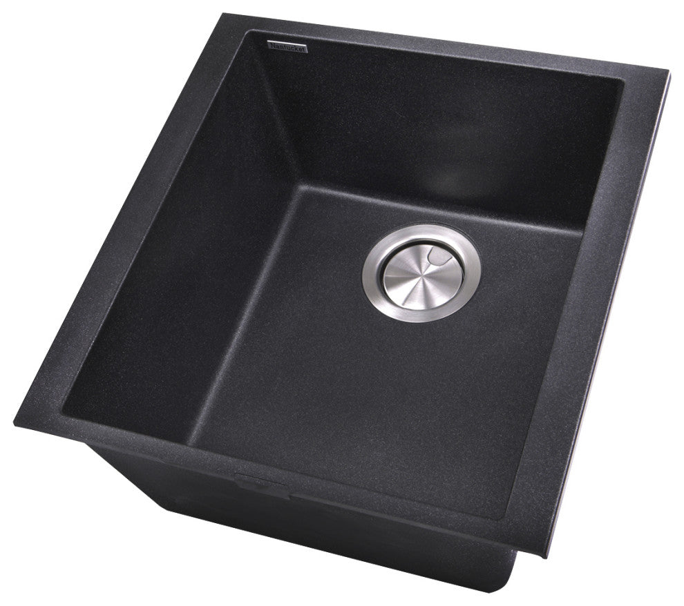 Nantucket Sinks 17" Single Bowl Undermount Granite Composite Bar-Prep Sink, Blac