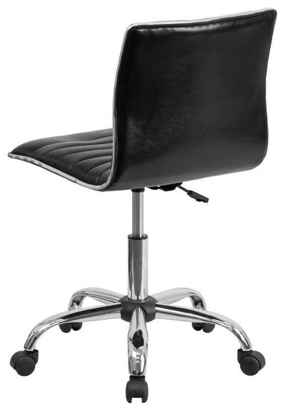 Low Back Designer Armless Ribbed Swivel Task Office Chair, Black
