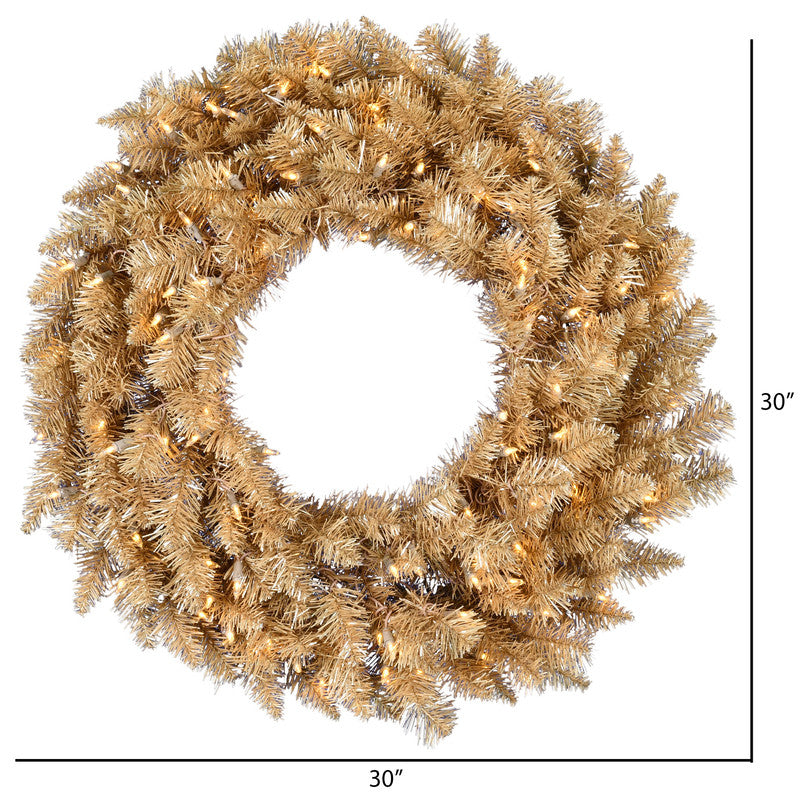 Artificial Gold Fir Wreath , Warm White, 30"