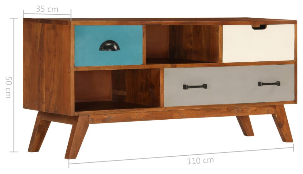 vidaXL TV Stand TV Unit Sideboard Cupboard with 3 Drawers Solid Acacia Wood