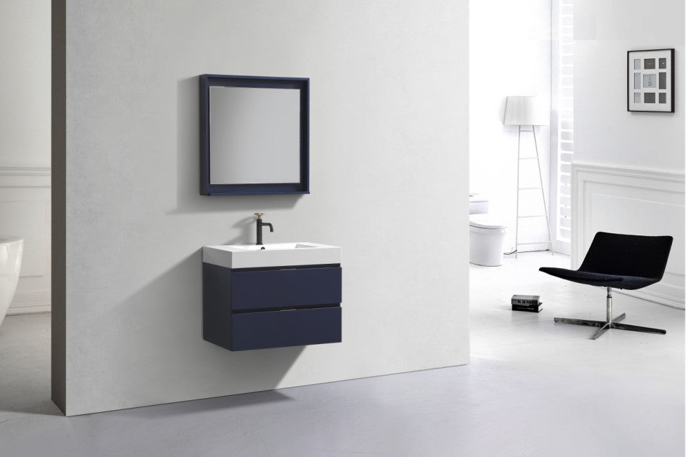 Bliss 30" Blue Wall Mount Modern Bathroom Vanity