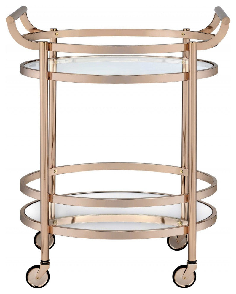 27"x19"x34" Clear Glass and Rose Gold Serving Cart