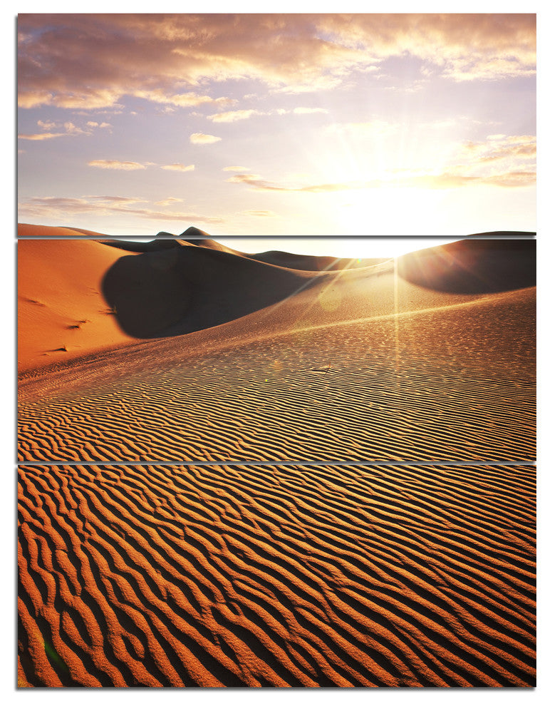 Sahara Desert At Sunset, Landscape Triptych Canvas Art Print, 28x36, 3 Panels