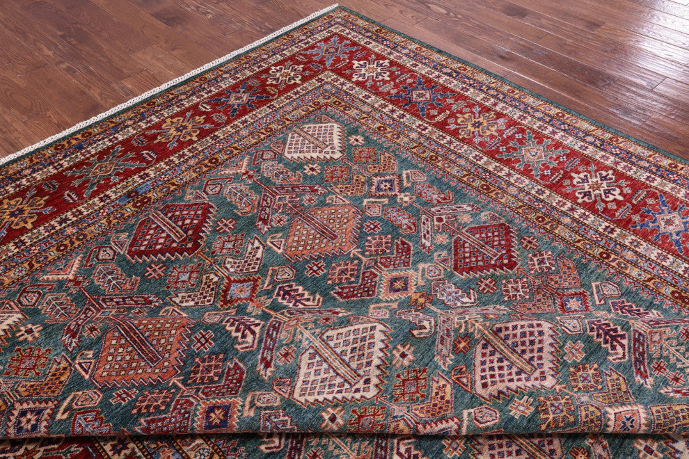 9' 1" X 12' 6" Super Kazak Hand-Knotted Wool Rug Q9507