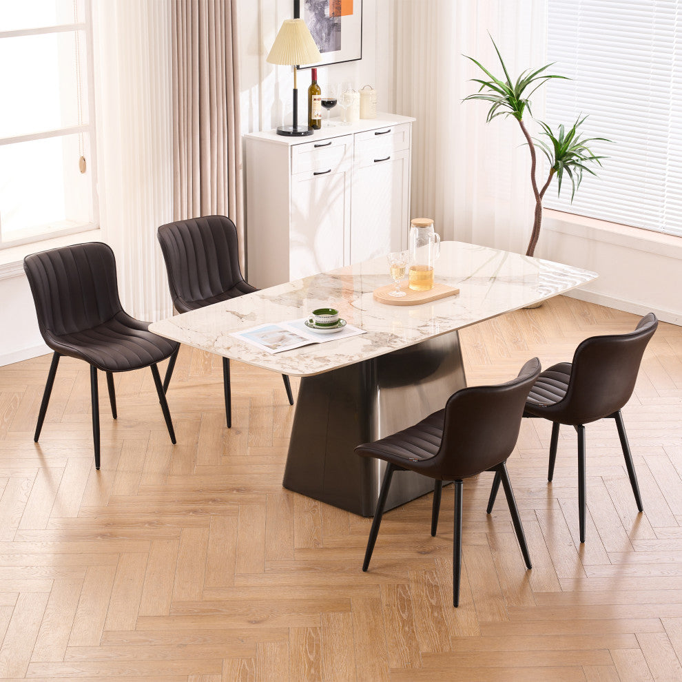 Younike Dining Chair Set of 2, Liner Pattern Faux Leather, Brown