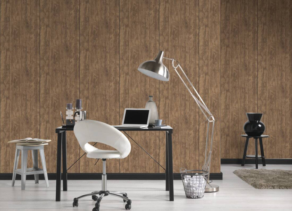 Faux Textured Wallpaper Wood, 708823, Brown, Sample